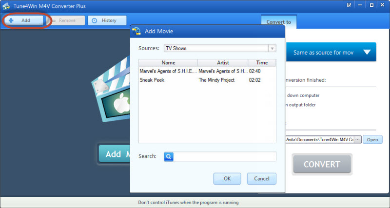 add m4v movie to iTunes M4V Converter Plus for windows