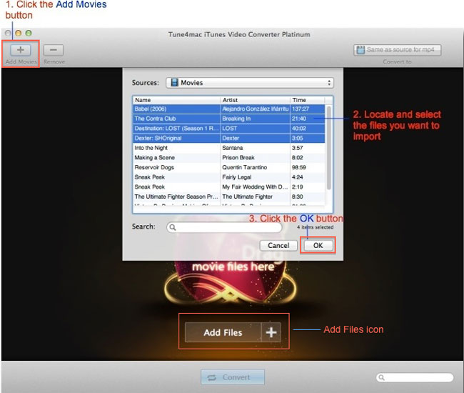 Add iTunes Moive to Tune4mac converter