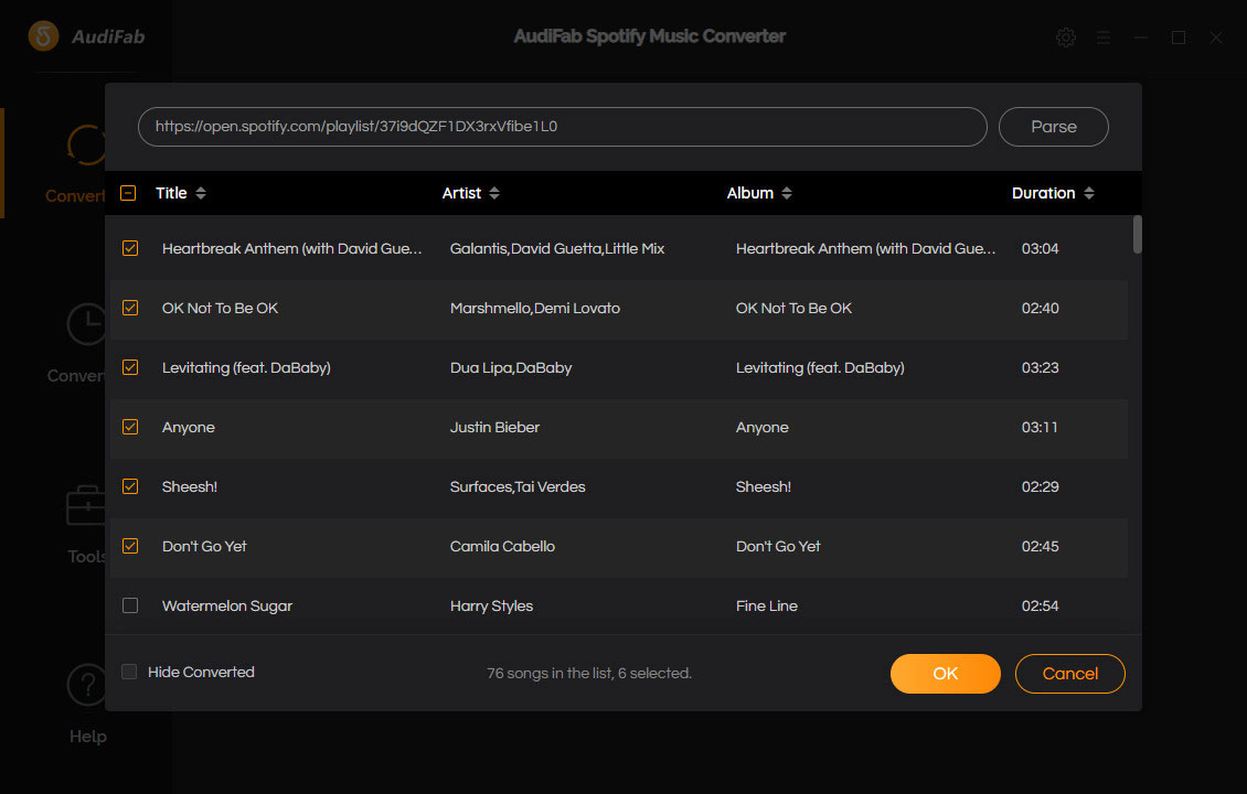 Add Spotify songs to Spotify Audio Converter