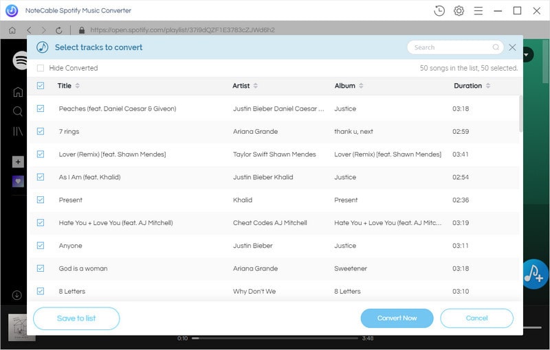 Add Justin Timberlake Say Something from Spotify to the program