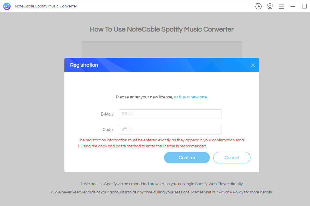 Register Spotify Audio Converter successfully