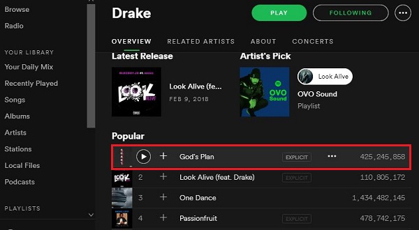 Drake's God's Plan on Spotify