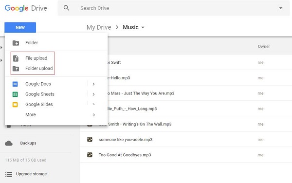 how to upload to google drive to mac