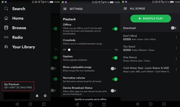 sync Spotify songs to Samsung Galaxy S8 with Spotify Premium